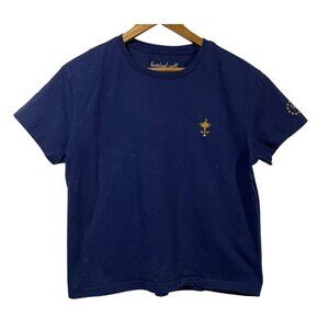 Barstool Golf Womens Cropped T-Shirt Ryder Cup Embroidered Logo Navy Blue Sz L